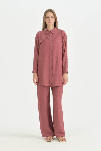 Nihan Striped Mixli Trousers Viscose Set - Dried Rose