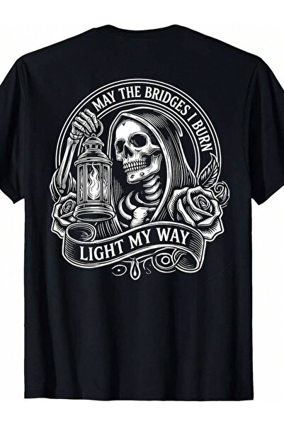 k222 تي شيرت رجالي مقاس كبير May The Bridges I Burn Light Skull Gothic (على ا...