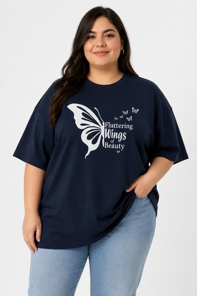 ZAVIXO Plus Size Women's Butterfly Printed Oversize Crew Neck Short Sleeve T-...