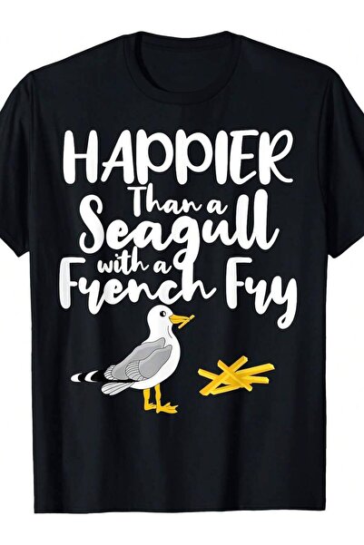 2BIR Happier Than Seagull With A French Fry Funny Summer Men And Women Black ...