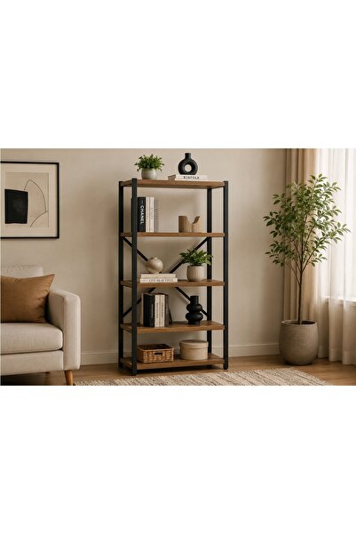 Vivense METAL GÖVDELİ CEVİZ KİTAPLIK, 5 RAFLI, 59X24X150 CM