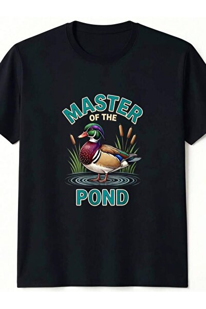 2BIR Unisex Black Crew Neck T Shirt Master Of The Pond Mallard Duck Graphic W...