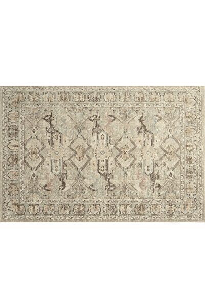 Vivense KUM BEJİ VE VİZON GEOMETRİK MOTİFLİ VİNTAGE ESKİTME HALI, 60X90