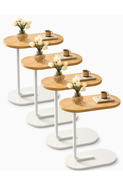N.zone Modern Four-Piece Coffee Table |   C-Shaped Side Table with White Wood...