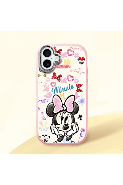 Hontinga iPhone 16 Plus Compatible Case Camera Protector Pink Minnie Patterne...