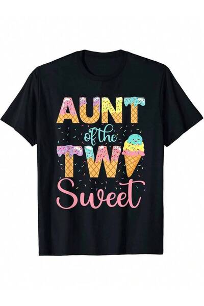 k222 قميص تي شيرت بطباعة 'Aunt Of The Two Sweet Birthday Girl Ice Cream'، قمي...