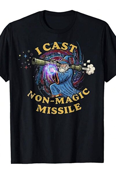 29CUN Humorous Wizard-Themed Parody T-Shirt Featuring Non-Magic Missile Desig...