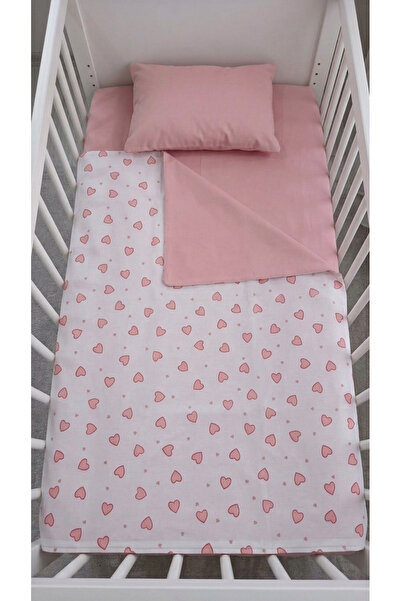 Terzi Ömer 100% Cotton Pink Heart Baby Duvet Cover Set - Baby Sleeping Set