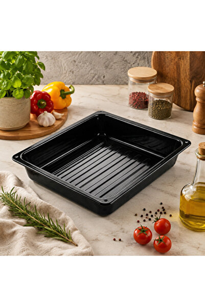 ALEV EMAYE Emaye Fırın Tepsisi 29,5 x 26 x 5 cm – Siyah, Çizilmez, Kolay Temi...