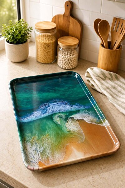 Raneel Kazançlı Alışveriş Patterned Presentation Tray Green