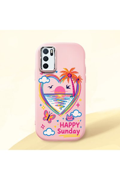 Hontinga Oppo A54S Compatible Case Camera Protective Pink Heart Patterned Sil...