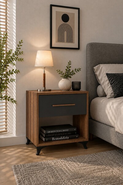 Metalia GM 028 TEK ÇEKMECELİ CEVİZ-ANTRASİT GRİ KOMODİN