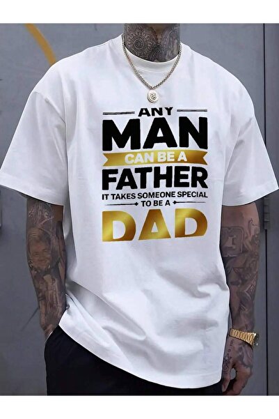 2BIR Men's White-Like Black T-Shirt With "Any Man Can Be A Father" Quote Prin...