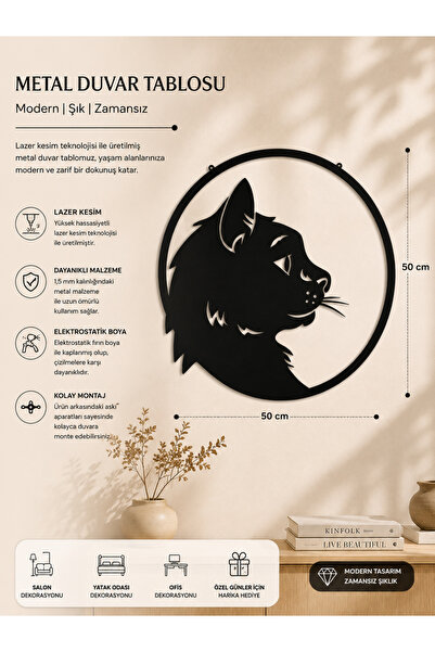 Kedi Figürlü Metal Tablo