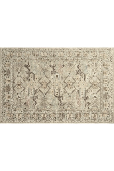 Vivense KUM BEJİ VE VİZON GEOMETRİK MOTİFLİ VİNTAGE ESKİTME HALI, 67X183