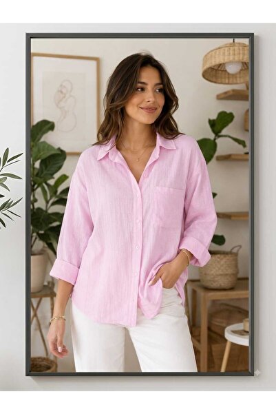 GİYİYORUM Women's Long Sleeved Pocketed Loose Cut Daily Shirt