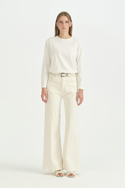 Nihan High Waist Wide Leg Denim Cotton Jeans - White
