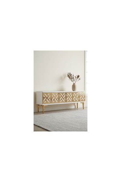 Vivense AREX TV SEHPASI BEYAZ TRAVERTEN GOLD 120 CM TSA1238BTG