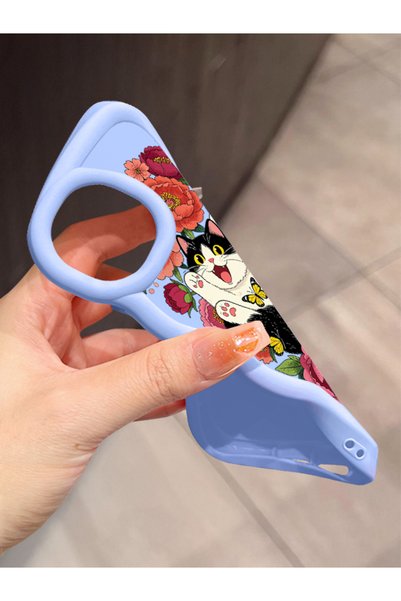 Hontinga Samsung Galaxy M23 Compatible Case Camera Protector Blue Silicone Lover Couple Phone Case with Cat Case