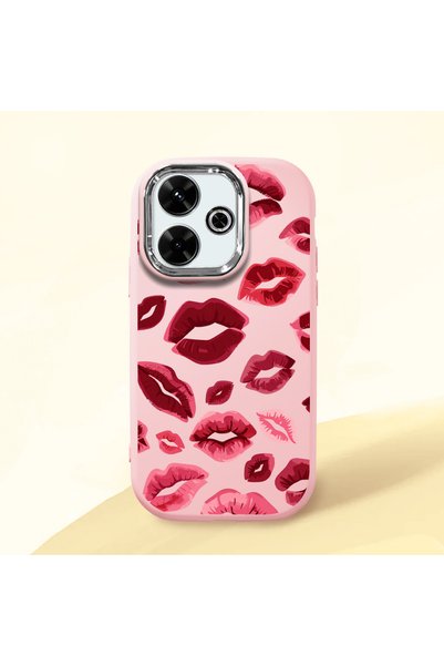 Hontinga Redmi 13X Compatible Case Camera Protector Pink Kiss Patterned Silic...