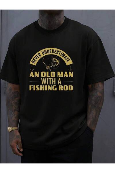 25W Stylish Black Graphic Tees Men Featuring An Old Man Fishing These Fashion...