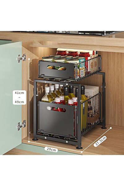 GENERAL Portalov 2-Tier Metal under Sink Storage Organizer, Adjustable Spice Rack, Sliding under Cabinet Basket Organizer