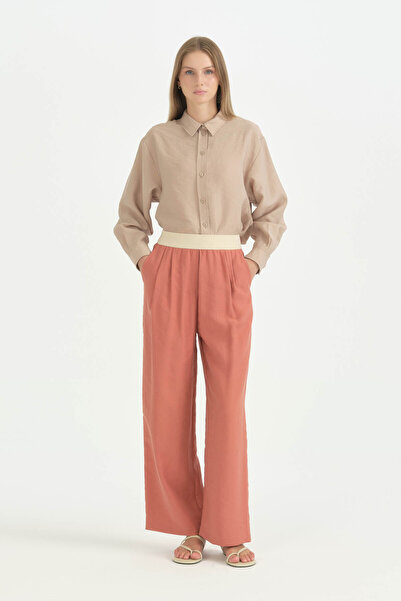 Nihan Pleated Elastic Waist Lyocell Trousers - Dusty Rose