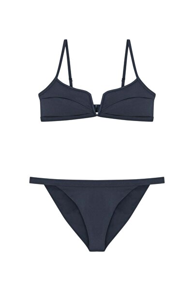 Beauty Omelette Antrasit V Dekolteli Balenli Simli Bikini