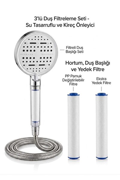 segyhome 3 Lü Set Yüksek Basınçlı Klor ve Kireç Önleyici Filtreli Duş Başlığı...