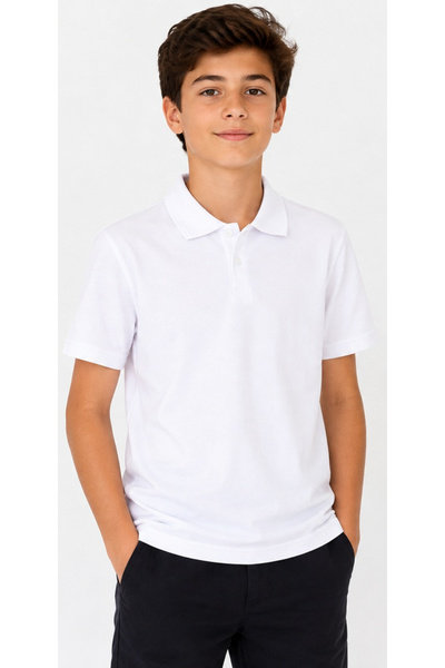 İrem Çocuk Giyim Boys/Girls Plain White Color 100% Cotton School Polo Neck T-...