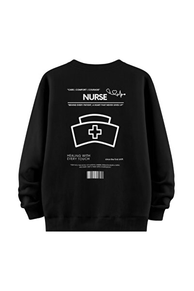 HEMŞİRE, GÜNLÜK, UZUN KOLLU, SAĞLIK MESLEK TEMALI, SIRT BASKILI, DAILY OVERSIZE SWEATSHIRT
