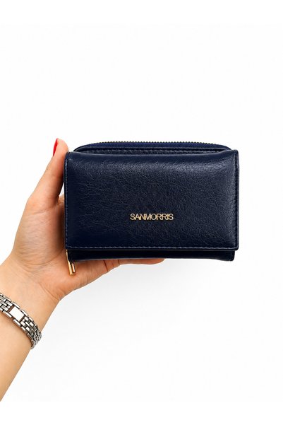 Sanmorris Women's Soft Faux Leather Multi-Card Holder Zippered Wallet Navy Blue