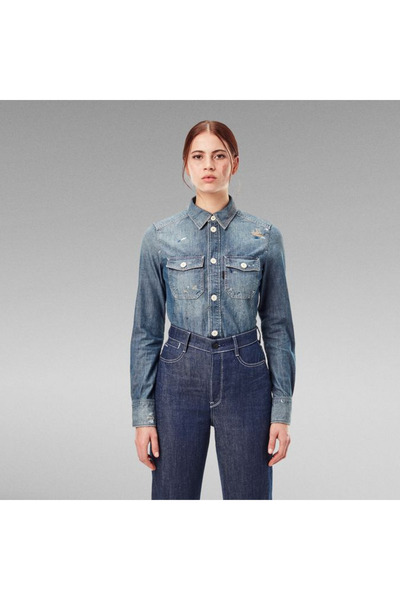 G-Star RAW Дамска работническа риза с дълъг ръкав, състарена, в Егейско синьо...