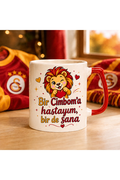 DKY Sarı Kırmızı Aslan Taraftar Baskılı Sevgiliye Hediye Şık Kupa Bardak Çift...