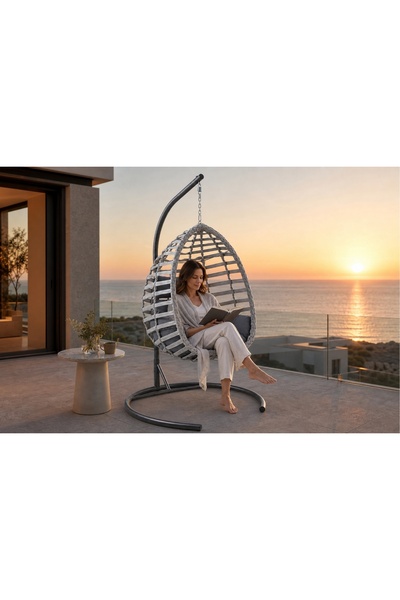 Vivense FINDIK TEKLİ RATTAN BAHÇE VE BALKON SALINCAĞI, GRİ
