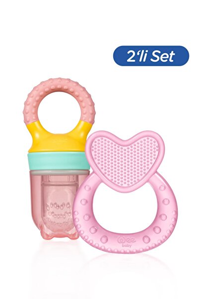 Wee Baby Meyve Süzgeci ve Kalpli Diş Kaşıyıcı Bebek Diş Çıkarma Seti-KIZ