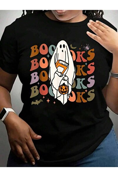 26LIK Booooks Ghost Groovy Vintage Teacher Book Reading Halloween Black Graph...