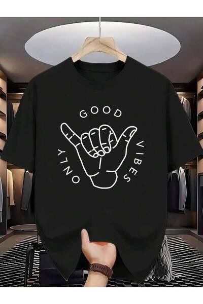 25W Plus Size, "Solely GOOD VIBES" Gesture Pattern Short-Sleeve T-Shirt, Easy...