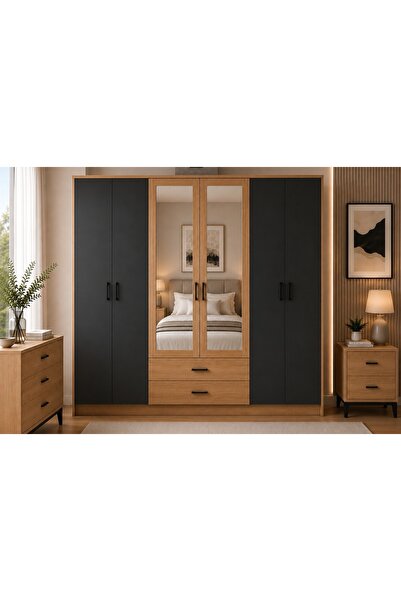 Vivense DİAMOND GARDIROP, ANTRASİT GRİ SONOMO, 6 KAPAKLI