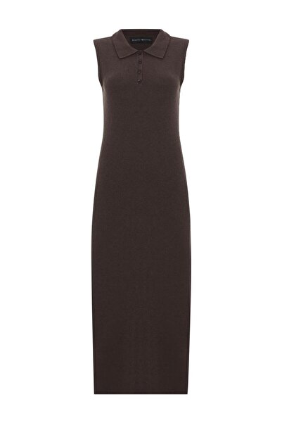 Beauty Omelette Brown Towel Polo Collar Long Dress