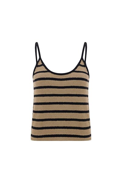Beauty Omelette Camel/Black Striped Towel Tank Top