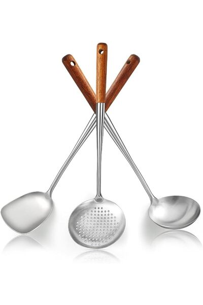 GENERAL 17-Inch Wok Spatula Set with Heat-Resistant Wooden Handle and Stainle...