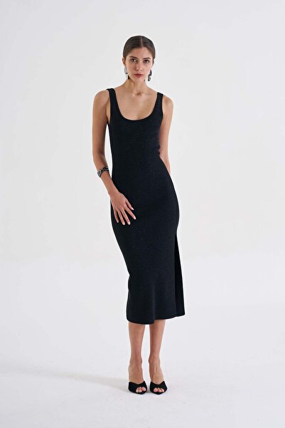 Beauty Omelette Siyah Carrie Simli Uzun Triko Elbise