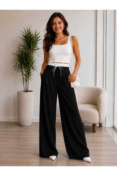GİYİYORUM Women's Palazzo High Waist Wide-Leg Classic Stylish Pants