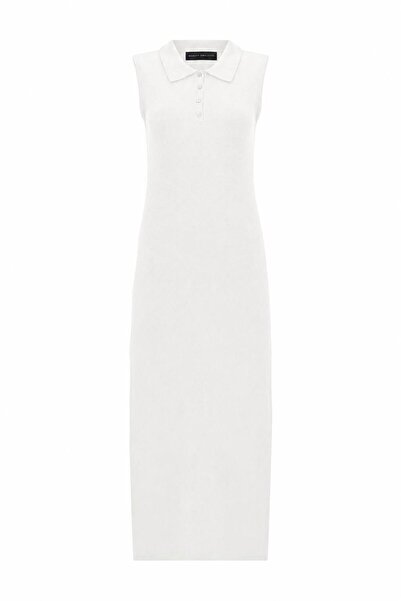 Beauty Omelette White Towel Polo Collar Long Dress