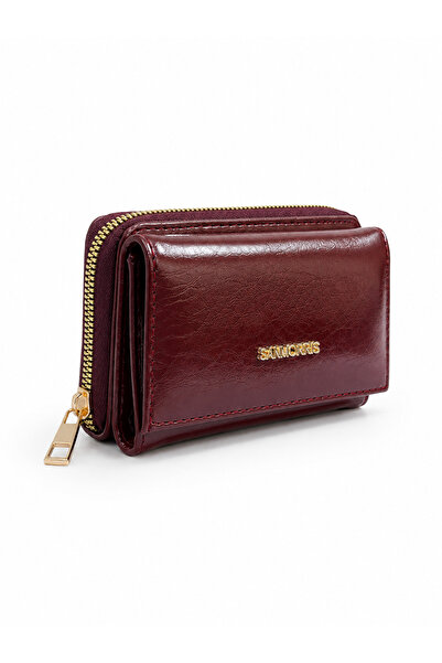 Sanmorris Women's Soft Faux Leather Multi-Card Holder Zippered Wallet Burgundy