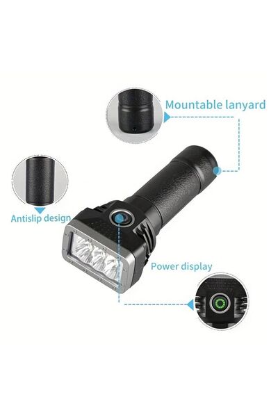 Zâna Casei Black Rechargeable Flashlight with USB & 4 Light Functions 11cm