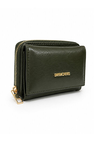 Sanmorris Women's Soft Faux Leather Multi-Card Holder Zippered Wallet Khaki