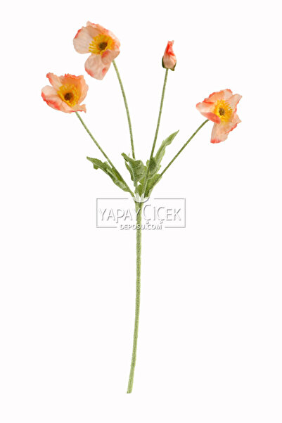 Yapay Çiçek Deposu Yapay Gelincik Dalı 60 cm 3lü SET Somon-Krem-Açık Pembe
