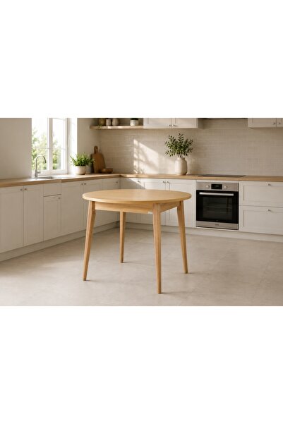 Vivense AVANOS YUVARLAK SABİT MDF MUTFAK MASASI, Q90 CM, NATUREL NATUREL
